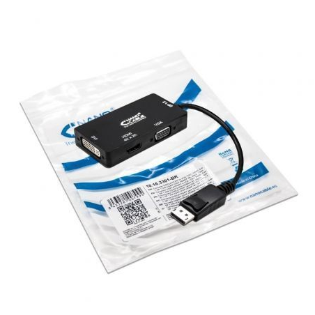 Cable Conversor Nanocable 10.16.3301-BK- Displayport Macho - VGA Hembra- DVI Hembra- HDMI Hembra