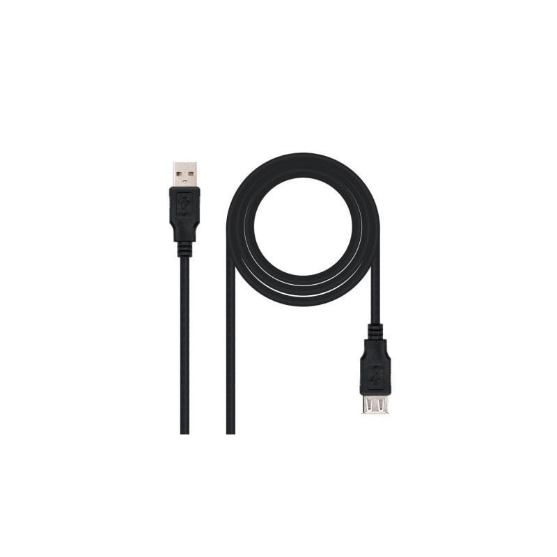 Cable Alargador USB 2.0 Nanocable 10.01.0202-BK- USB Macho - USB Hembra- 1m- Negro