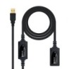 Cable Alargador USB 2.0 Nanocable 10.01.0212- USB Macho - USB Hembra- 10m- Negro