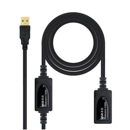 Cable Alargador USB 2.0 Nanocable 10.01.0213- USB Macho - USB Hembra- 15m- Negro