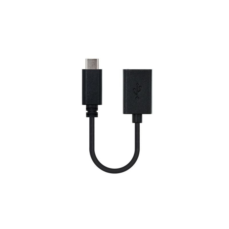 Cable USB 2.0 Tipo-C Nanocable 10.01.2400- USB Tipo-C Macho - USB Hembra- 15cm- Negro