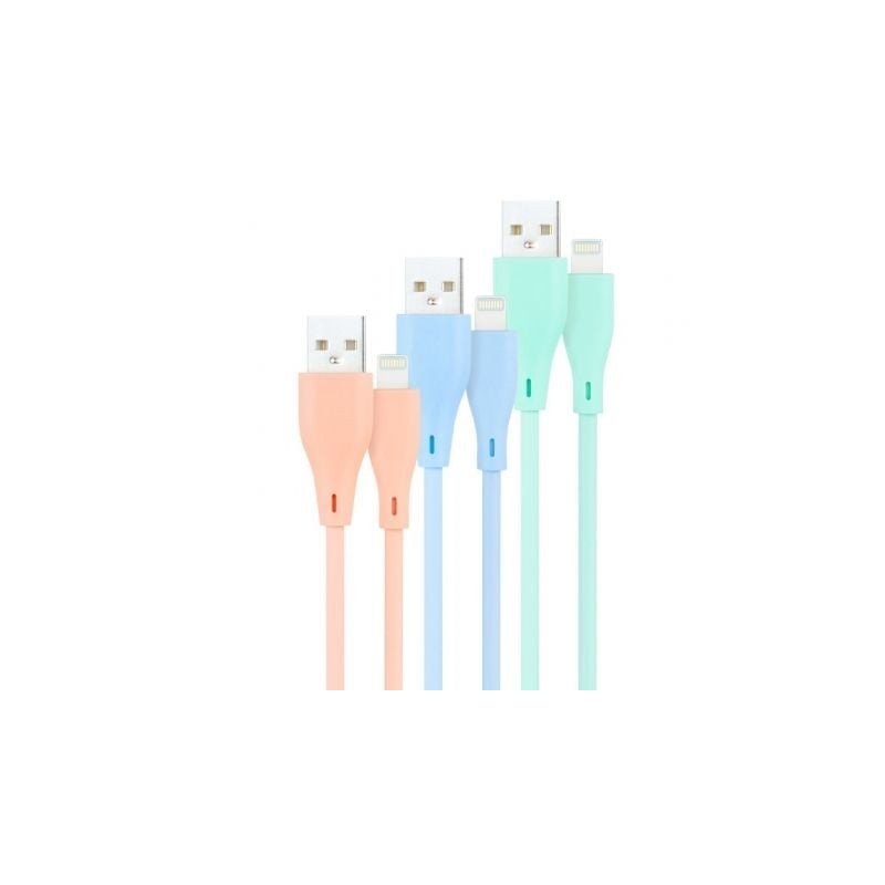 Cables USB 2.0 Lightning Nanocable 10.10.0401-A1- USB Macho - Lightning Macho- 1m- 3 Unidades- Rosa, Azul y Verde