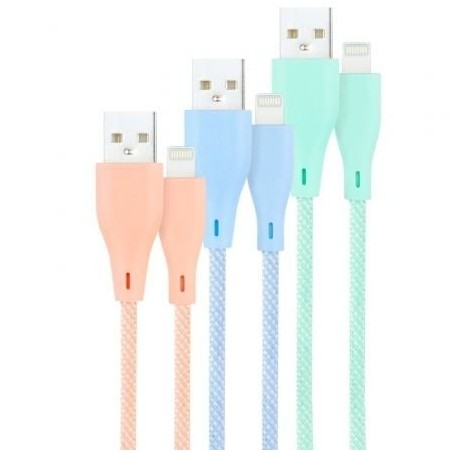 Cables USB 2.0 Lightning Nanocable 10.10.0401-CO1- USB Macho - Lightning Macho- 1m- 3 Unidades- Rosa, Azul y Verde