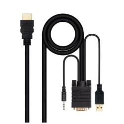 Cable Conversor Nanocable 10.15.4350- HDMI Macho - VGA Macho - Jack 3.5 Macho - USB Macho- 1.8m- Negro