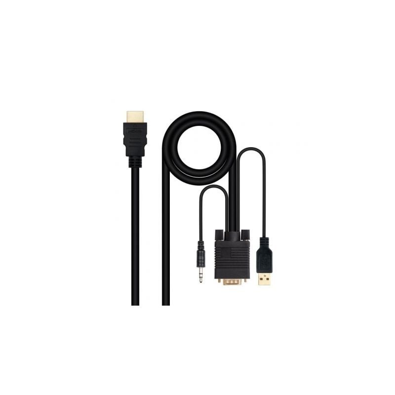 Cable Conversor Nanocable 10.15.4350- HDMI Macho - VGA Macho - Jack 3.5 Macho - USB Macho- 1.8m- Negro