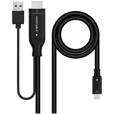 Cable HDMI Nanocable 10.15.4354- HDMI Macho - USB Macho- USB Tipo-C Macho- 1.8m- Negro