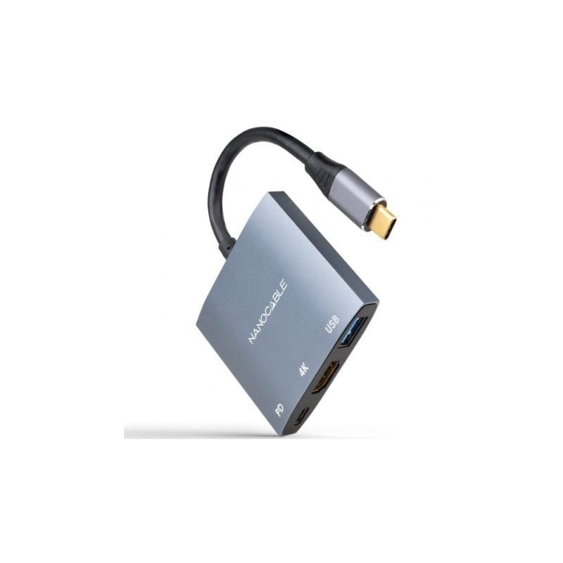 Conversor Nanocable 10.16.4306 USB Tipo-C- HDMI 4K Hembra - USB Hembra - USB Tipo-C PD- 15cm- Gris