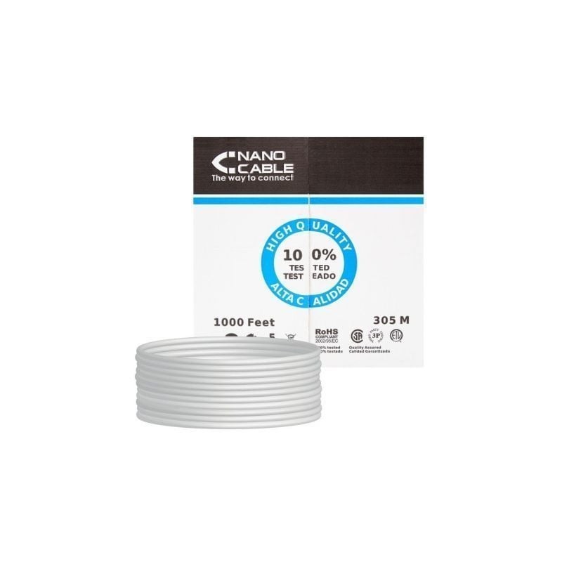 Bobina de Cable RJ45 UTP Nanocable 10.20.0304 Cat.5e- 305m- Gris