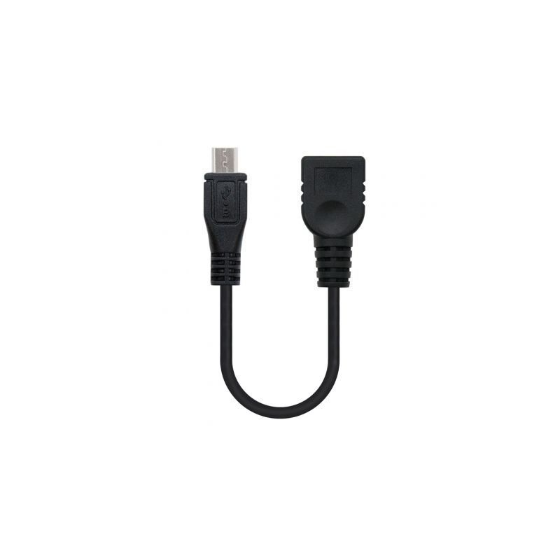 Cable USB 2.0 Nanocable 10.01.3500- MicroUSB Macho - USB Hembra- 15cm- Negro