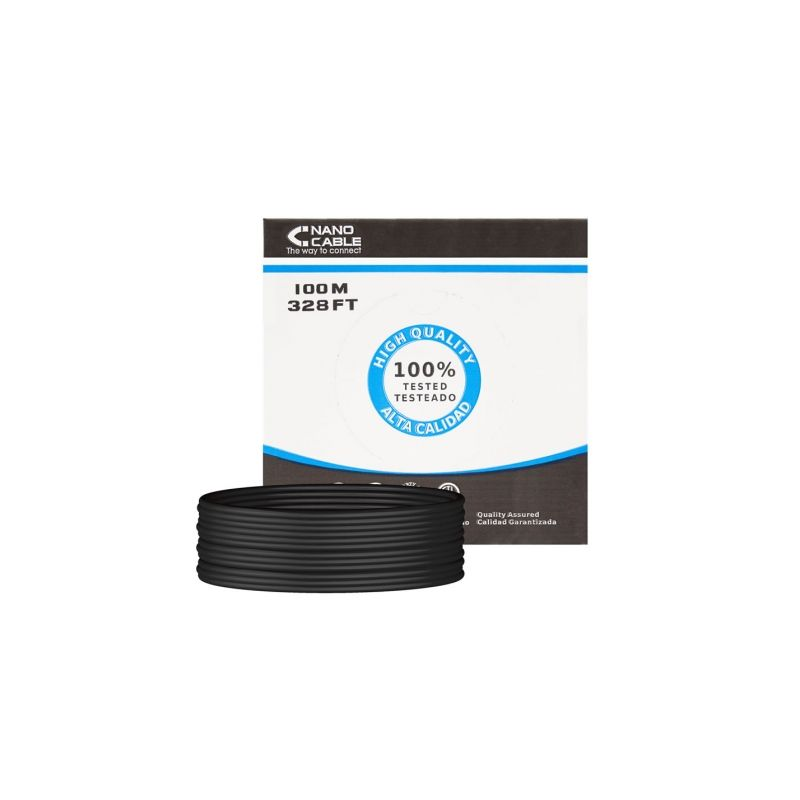 Bobina de Cable RJ45 para Exteriores UTP Nanocable 10.20.0302-EXT-BK Cat.5e- 100m- Impermeable- Negro