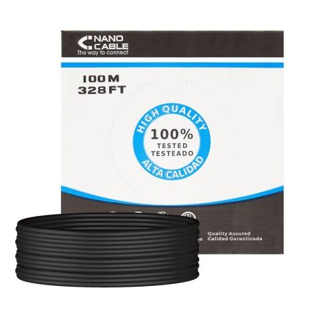 Bobina de Cable RJ45 para Exteriores UTP Nanocable 10.20.0302-EXT-BK Cat.5e- 100m- Impermeable- Negro