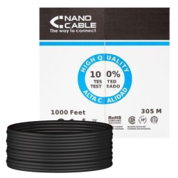 Bobina de Cable RJ45 para Exteriores UTP Nanocable 10.20.0304-EXT-BK Cat.5e- 305m- Impermeable- Negro