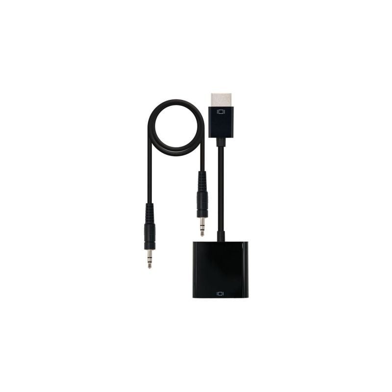 Conversor Nanocable 10.16.2001-BK- HDMI Macho - VGA Hembra- Jack 3.5 Hembra- 10cm- Negro