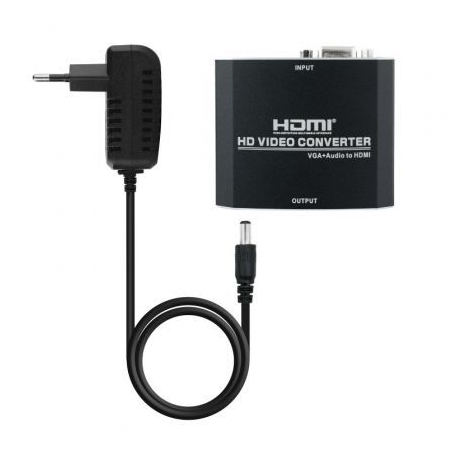 Conversor Nanocable 10.16.2101-BK- HDMI Hembra - VGA Hembra- Jack 3.5 Hembra- 15cm- Negro