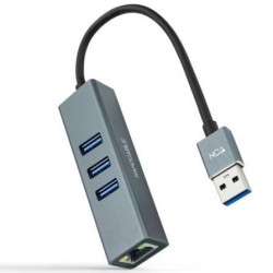 Hub USB 3.0 Nanocable 10.03.0407- 3xUSB- 1xRJ45- Gris