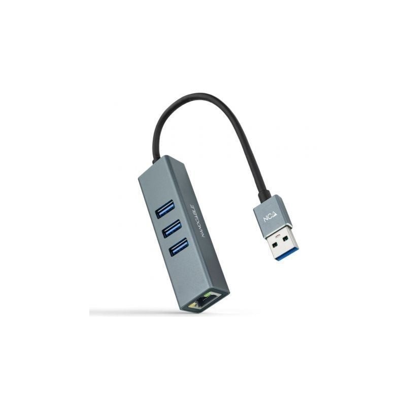 Hub USB 3.0 Nanocable 10.03.0407- 3xUSB- 1xRJ45- Gris