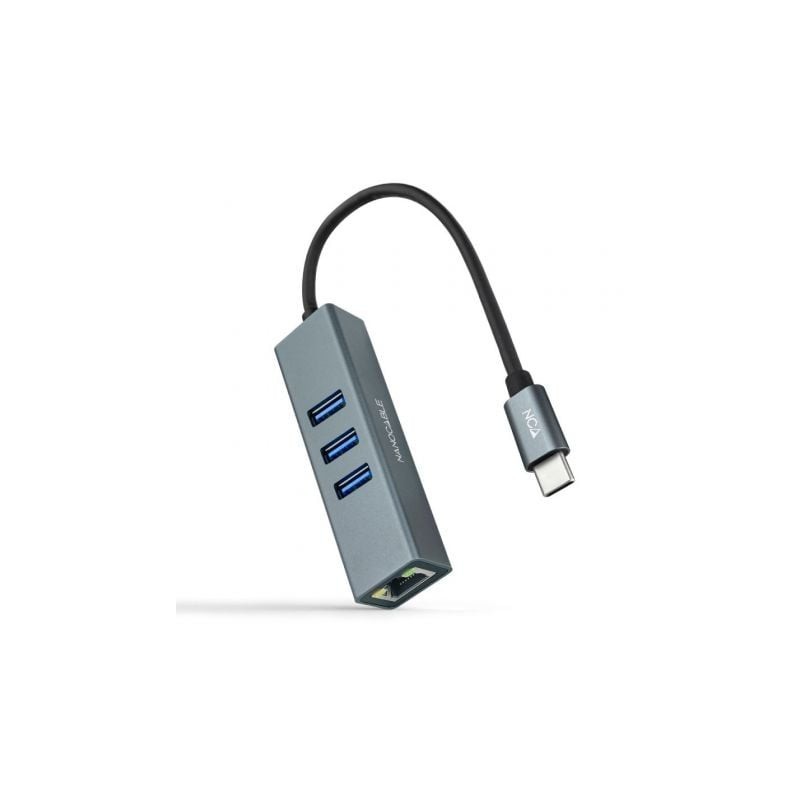 Hub USB Tipo-C Nanocable 10.03.0408- 3xUSB- 1xRJ45- Gris