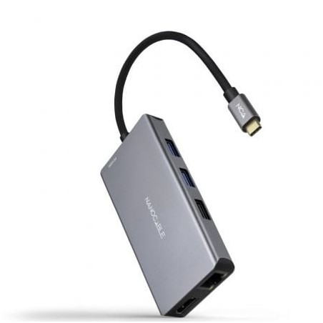 Docking Tipo-C Nanocable 10.16.1009- 3xUSB- 2xHDMI 4K- 1xRJ45- 1xLector tarjetas- 1xUSB Tipo-C PD- Gris