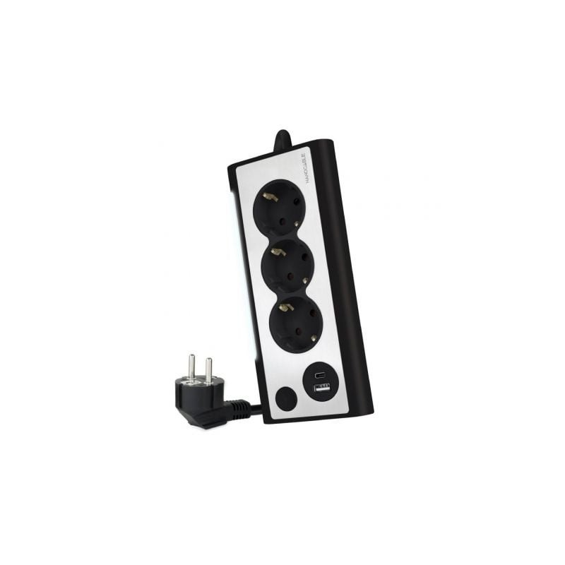 Regleta con Interruptor Nanocable 10.37.0013-BK- 3 Tomas de Corriente- 1 USB- 1 USB Tipo C- Cable 1.5m- Negro