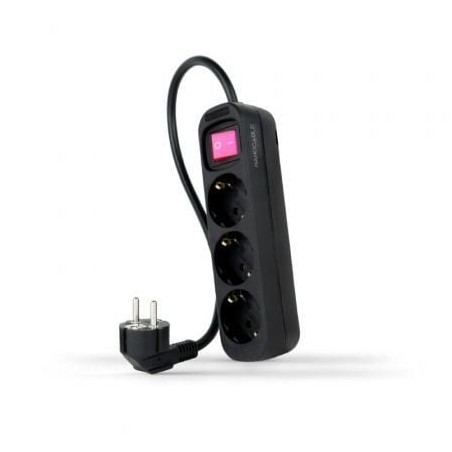 Regleta con Interruptor Nanocable 10.38.0003-BK- 3 Tomas de Corriente- Cable 1.4m- Negra