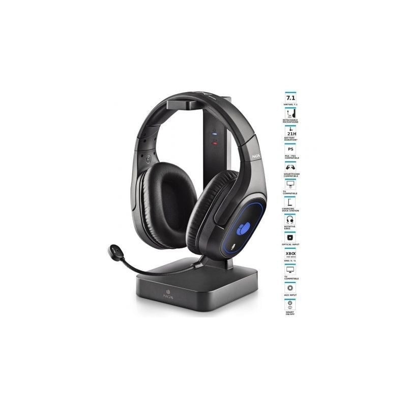Auriculares Inalámbricos Gaming con Micrófono NGS GHX-600- Jack 3.5- USB 2.0- Óptica- Negros