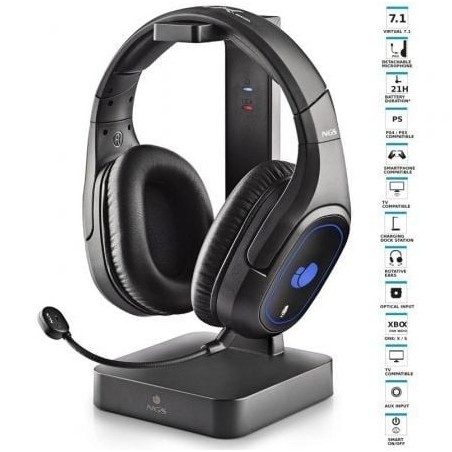 Auriculares Inalámbricos Gaming con Micrófono NGS GHX-600- Jack 3.5- USB 2.0- Óptica- Negros