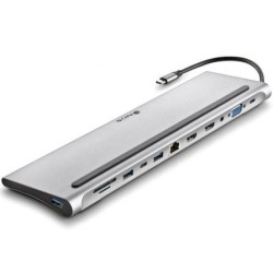 Docking USB Tipo-C NGS WonderDock12- 3xUSB- 2xHDMI- 1xVGA- 1xRJ45- 1xLector de Tarjetas- 1xJack 3.5- 1xUSB Tipo-C PD- Gris