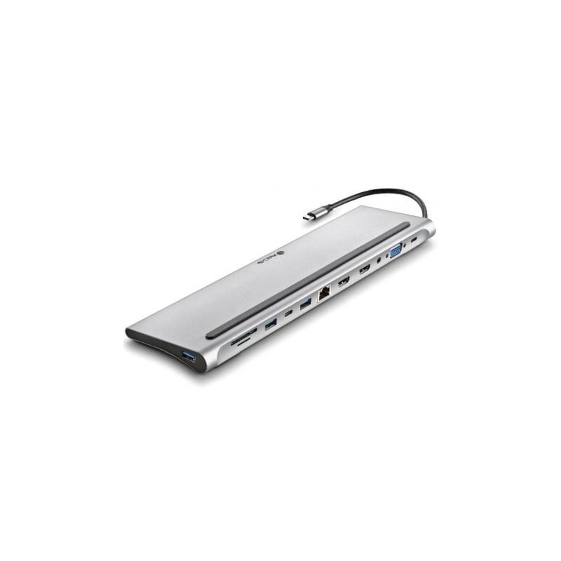 Docking USB Tipo-C NGS WonderDock12- 3xUSB- 2xHDMI- 1xVGA- 1xRJ45- 1xLector de Tarjetas- 1xJack 3.5- 1xUSB Tipo-C PD- Gris