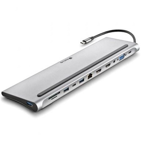 Docking USB Tipo-C NGS WonderDock12- 3xUSB- 2xHDMI- 1xVGA- 1xRJ45- 1xLector de Tarjetas- 1xJack 3.5- 1xUSB Tipo-C PD- Gris