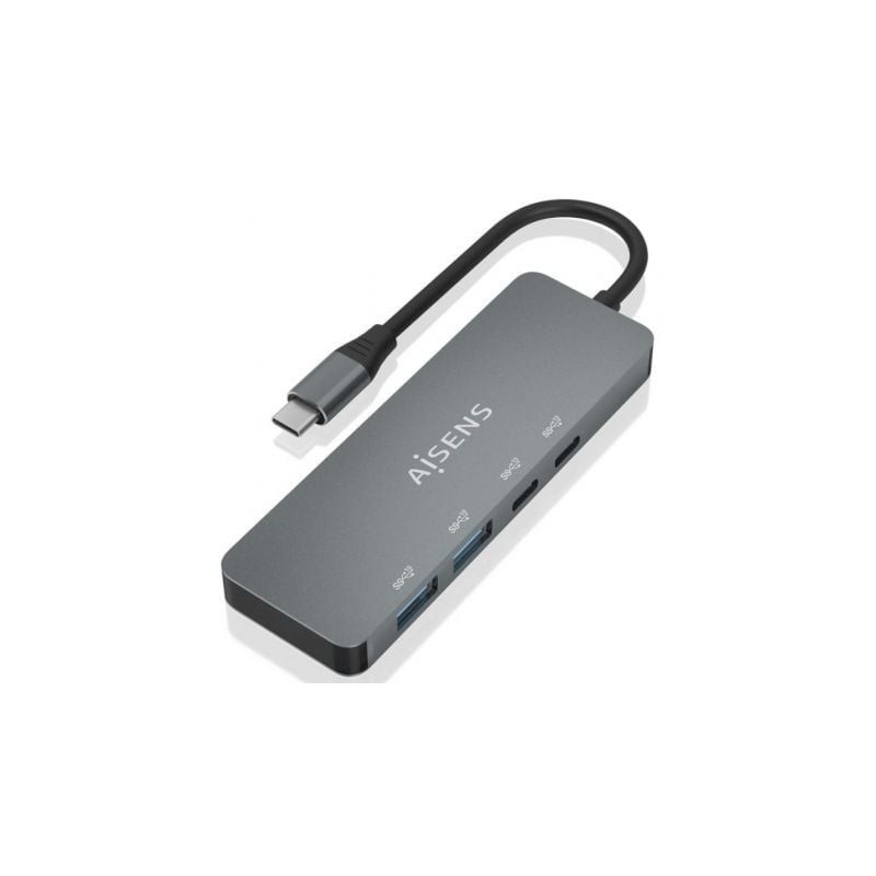 Hub USB Tipo-C Aisens A109-0694- 2xUSB- 2xUSB Tipo-C- Gris
