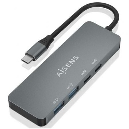 Hub USB Tipo-C Aisens A109-0694- 2xUSB- 2xUSB Tipo-C- Gris