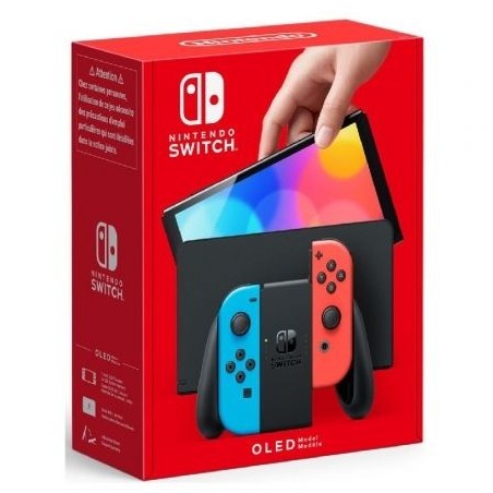 Nintendo Switch Versión OLED Azul Neón-Rojo Neón- Incluye Base- 2 Mandos Joy-Con