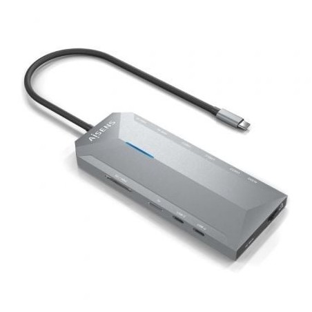Docking USB Tipo-C Aisens ASUC-12P005-GR- 2xHDMI- 3xUSB- 2xUSB Tipo-C- 1xRJ45- 1xAudio- 1xLector Tarjetas- 1x Jack- 1xUSB Tip