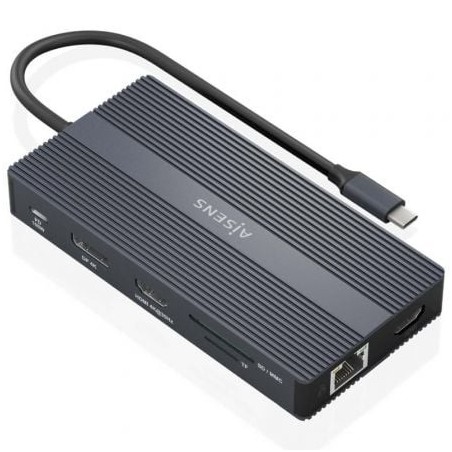 Docking USB Tipo-C Aisens ASUC-12P017-GR- 2xHDMI- 4xUSB- 1xUSB Tipo-C- 1xRJ45- 1xDisplayPort- 1xLector Tarjetas- 1xUSB Tipo-C