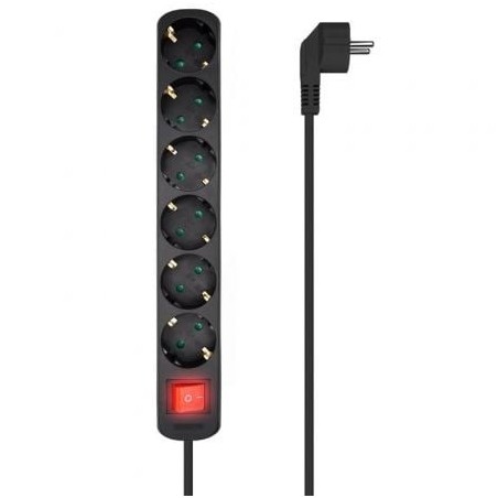 Regleta con Interruptor Aisens A154-0536- 6 Tomas de Corriente- Cable 1.4m- Negro