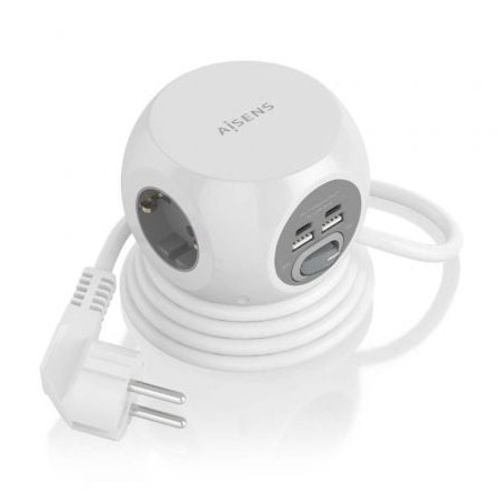 Regleta con Interruptor Aisens ASPS-2A2C04-W- 3 Tomas de Corriente- 2 USB Tipo-C- 2 USB- Cable 1.4m- Blanco