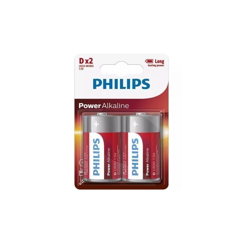 Pack de 2 Pilas D Philips LR20P2B-10- 1.5V- Alcalinas