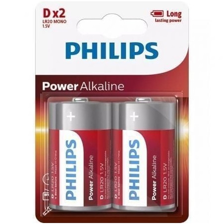 Pack de 2 Pilas D Philips LR20P2B-10- 1.5V- Alcalinas