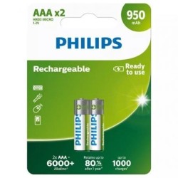 Pack de 2 Pilas AAA Philips R03B2A95-10- 1.2V- Recargables