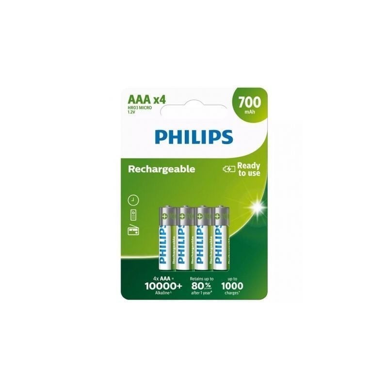 Pack de 4 Pilas AAA Philips R03B4A70-10- 1.2V- Recargables