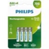 Pack de 4 Pilas AAA Philips R03B4A70-10- 1.2V- Recargables