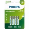 Pack de 4 Pilas AAA Philips R03B4A95-10- 1.2V- Recargables