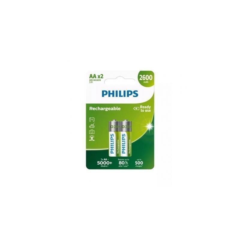 Pack de 2 Pilas AA Philips R6B2A260-10- 1.2V- Recargables