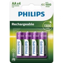 Pack de 4 Pilas AA Philips R6B4A130-10- 1.2V- Recargables