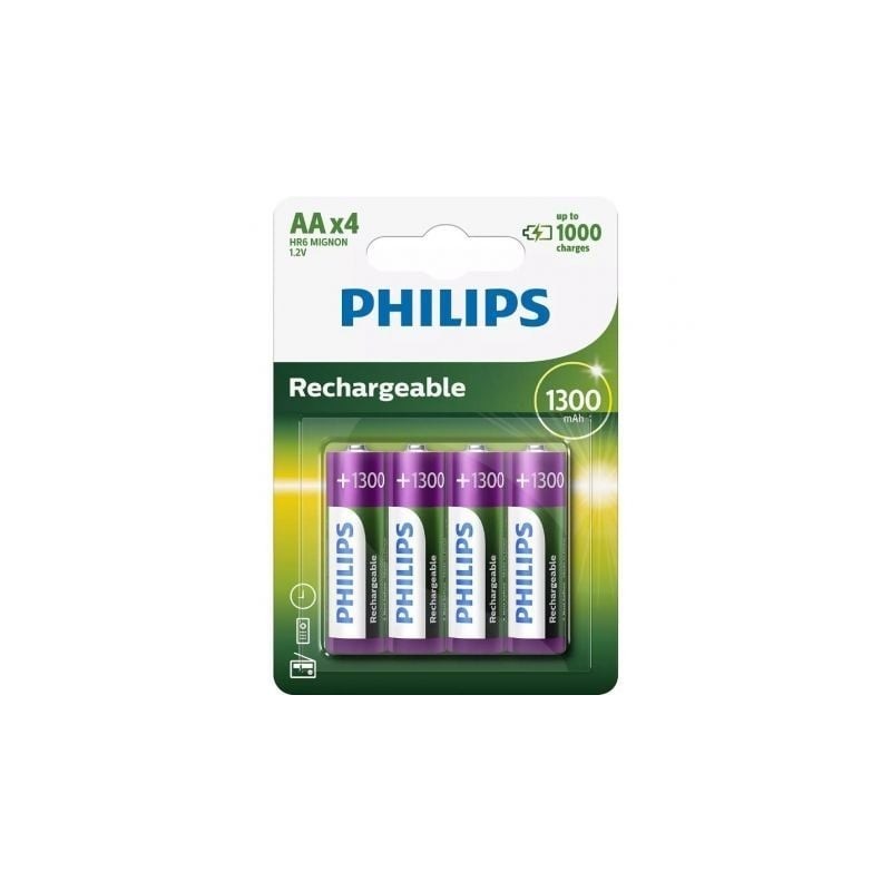 Pack de 4 Pilas AA Philips R6B4A130-10- 1.2V- Recargables