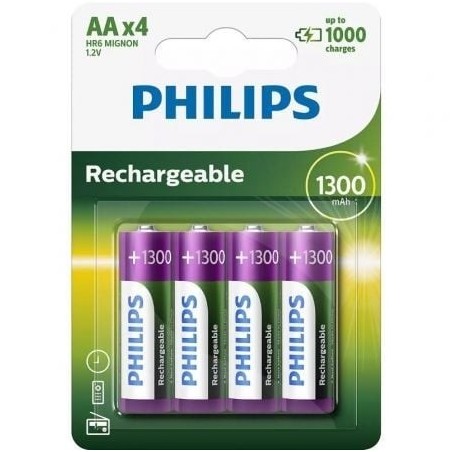 Pack de 4 Pilas AA Philips R6B4A130-10- 1.2V- Recargables