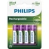 Pack de 4 Pilas AA Philips R6B4A130-10- 1.2V- Recargables