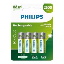 Pack de 4 Pilas AA Philips R6B4B260-10- 1.2V- Recargables