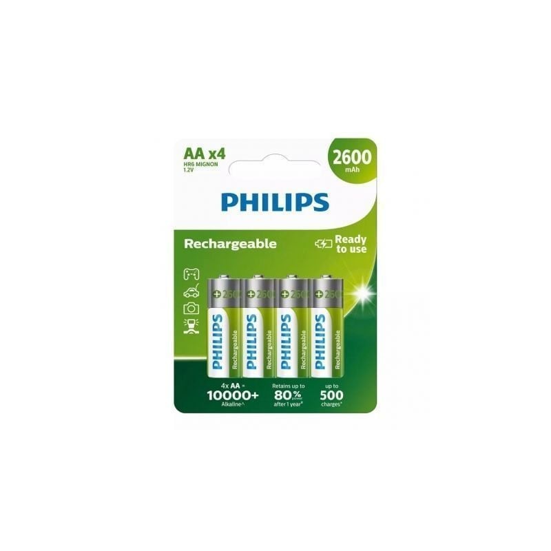 Pack de 4 Pilas AA Philips R6B4B260-10- 1.2V- Recargables