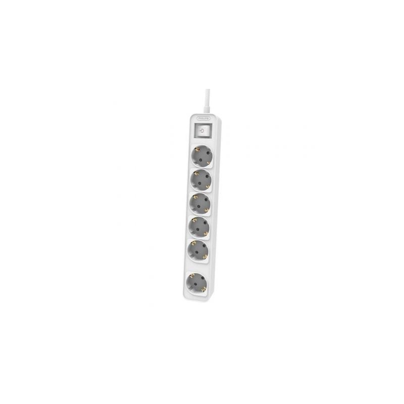 Regleta con Interruptor Philips CHP2164W-62- 6 Tomas de corriente- Cable 1.5m- Blanco